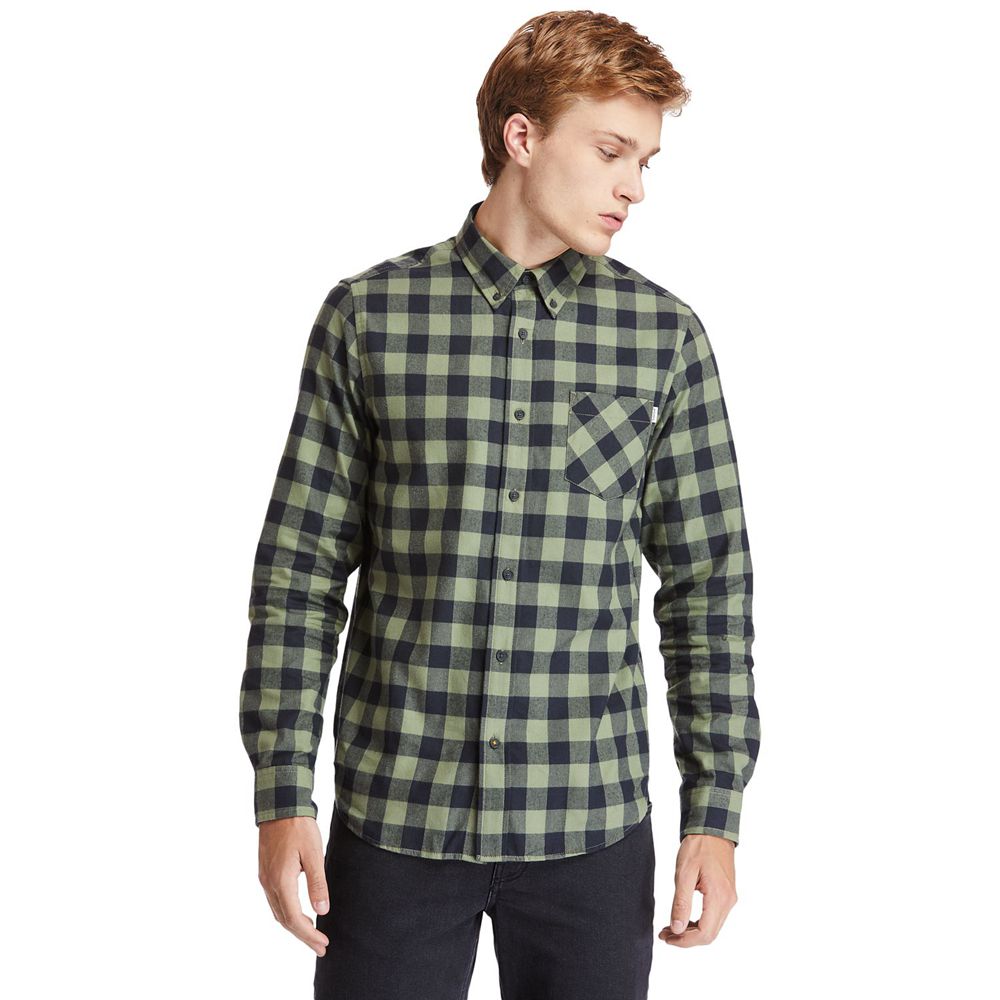 Timberland Πουκαμισα Ανδρικα Ελιά/Μαυρα - Nashua River Long-Sleeve Flannel Check - Greece 2051689-FA